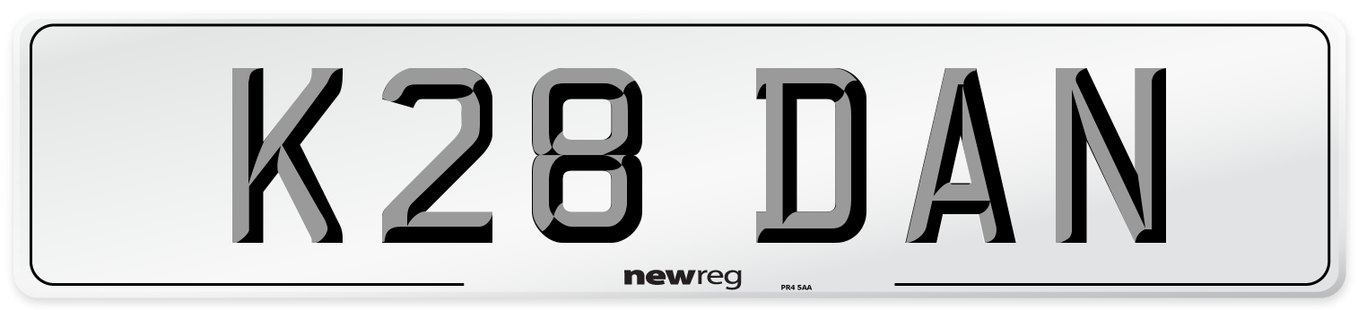 K28 DAN Number Plate from New Reg